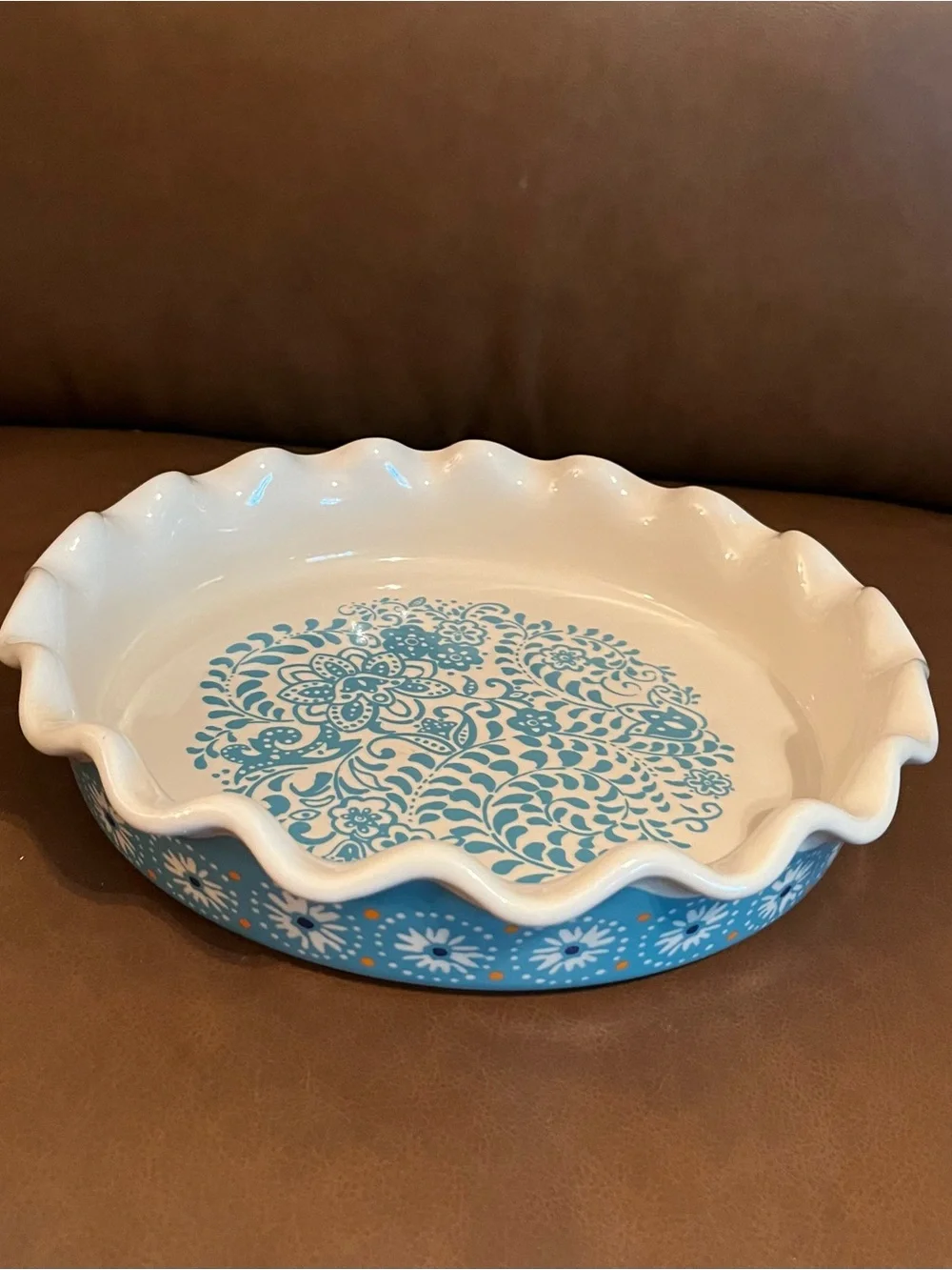 The Pioneer Woman Blue and White Floral Ruffled Ceramic Pie Dish